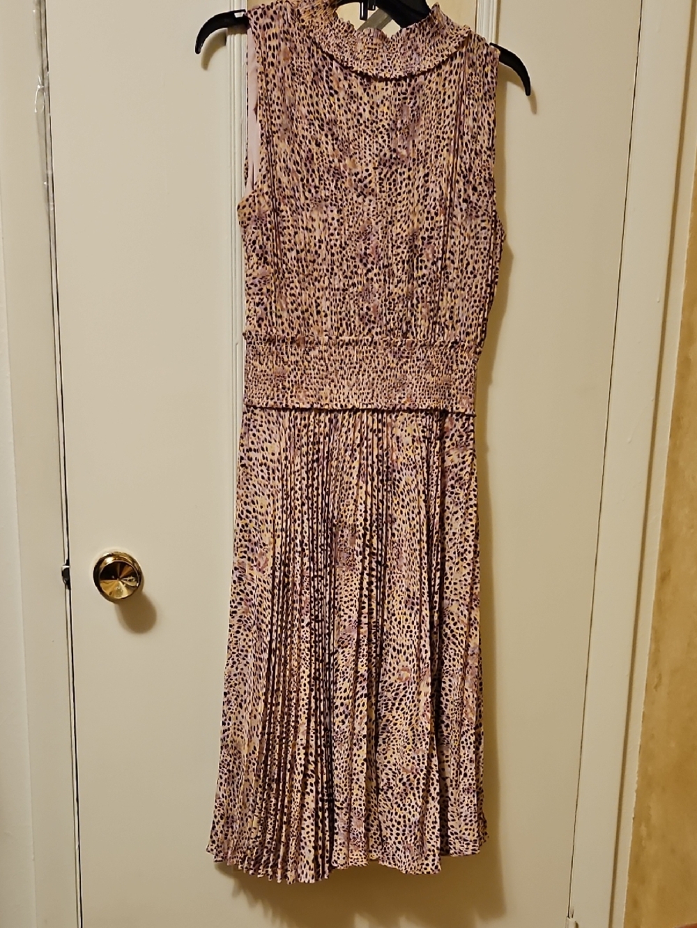 Nanette Lepore Pink and Black Animal-Print Pleated Midi Dress, Size 10